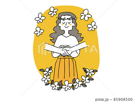 人と人との手を結び平和を望む女性　仲介者のコンセプトアート　温かみのある手描きの人物　ベクター 85908500