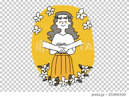 人と人との手を結び平和を望む女性　仲介者のコンセプトアート　温かみのある手描きの人物　ベクター 85908500