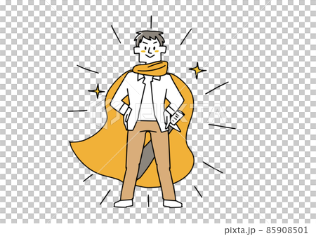 A male hero cosplay like the main character of the story, a warm hand-drawn figure illustration, a vector on a white background 85908501