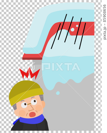 屋根からの落雪　びっくりする高齢男性　イラスト 85908656