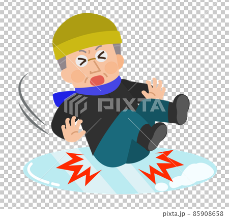 Illustration of an elderly man who falls on ice or snow Illustration of an elderly man who falls on ice or snow 85908658