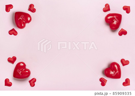 frame of heart shaped candle red hearts layout on pink background Top view Flat lay Holiday card Happy Valentine's day, love concept Copy space Banner frame of heart shaped candle red hearts layout on pink background Top view Flat lay Holiday card Happy Valentine's day, love concept Copy space Banner 85909335