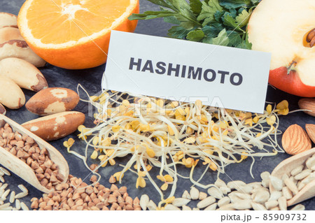 Best nutritious food for healthy thyroid. Natural eating containing vitamins 85909732