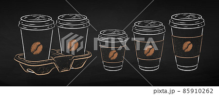 Takeaway paper coffee cups and cup carrier 85910262