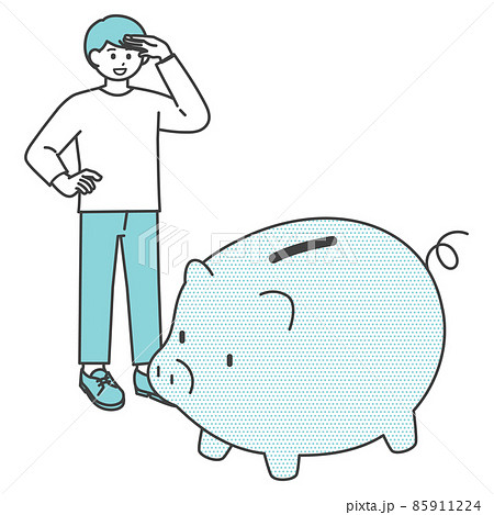 若い男性が豚の貯金箱を眺めているイラスト素材 若い男性が豚の貯金箱を眺めているイラスト素材 85911224