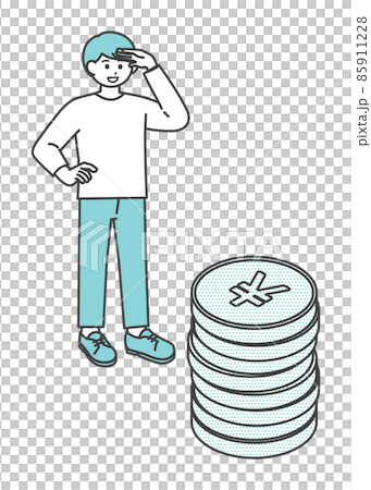 Illustration material of a young man looking at a coin 85911228