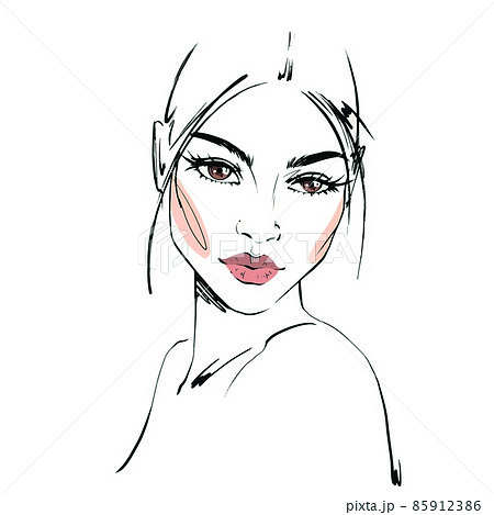 水彩画 女性の肖像 生ぬるい モノクローム 手描き
