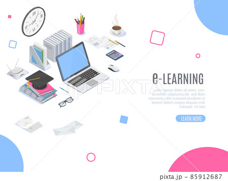 Isometric concept for distance learning or online education 85912687