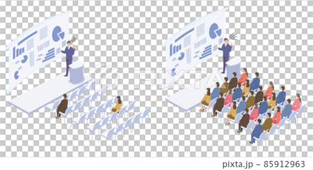 A set of isometric illustrations of popular and unpopular business seminars 85912963