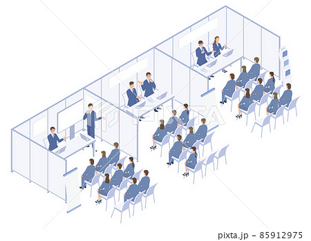 新卒が就職をするために集まる合同企業説明会のアイソメイラスト 85912975
