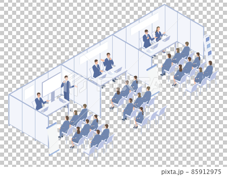 Isometric illustration of a joint company information session where new graduates gather to get a job 85912975