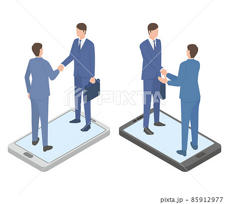 オンラインで挨拶をするビジネスパーソンのアイソメイラスト 85912977