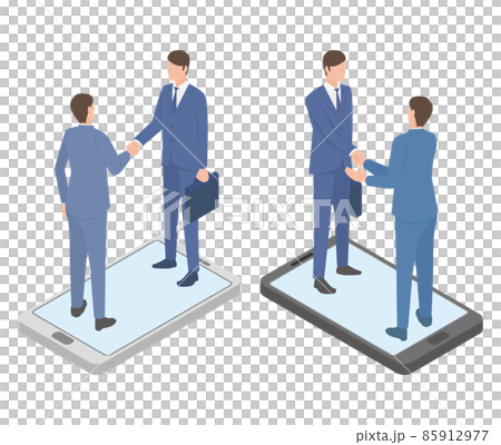 オンラインで挨拶をするビジネスパーソンのアイソメイラスト 85912977
