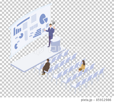 人気のないビジネスセミナーを受講する人たちのアイソメイラスト 85912986