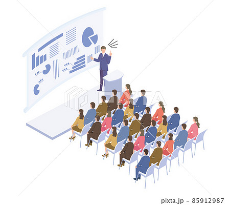 人気のあるビジネスセミナーを受講する人たちのアイソメイラスト 85912987