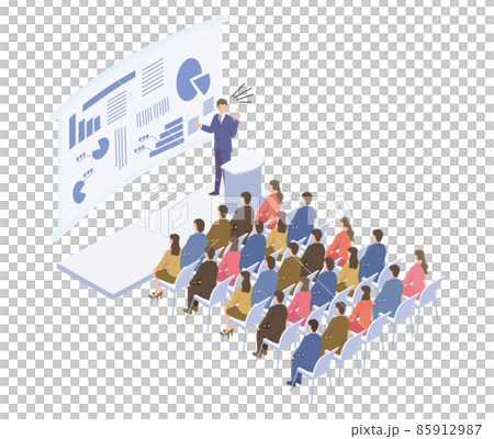 人気のあるビジネスセミナーを受講する人たちのアイソメイラスト 85912987