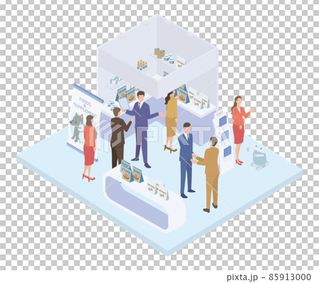 ペット用品の展示会でグローバルな商談をするビジネスパーソンのアイソメイラスト ペット用品の展示会でグローバルな商談をするビジネスパーソンのアイソメイラスト 85913000