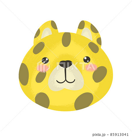 Cute baby illustration with Leopard muzzle. Cute animal kawaii characters. The faces of wild animals. Vector illustration isolated on white background. 85913041