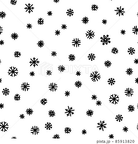 Seamless pattern of black snowflakes on a white background. Simple pattern for backdrops, wrapping paper and seasonal design. Christmas background with snow in scandinavian style 85913820