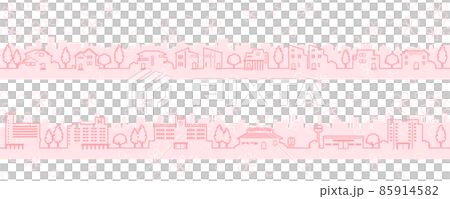 Illustration (line drawing) of the spring cityscape where cherry blossoms bloom Illustration (line drawing) of the spring cityscape where cherry blossoms bloom 85914582