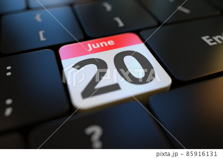 June 20 date on a keyboard key, 3d rendering 85916131