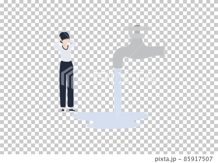 水漏れして困る日本人女性のイラスト素材 水漏れして困る日本人女性のイラスト素材 85917507