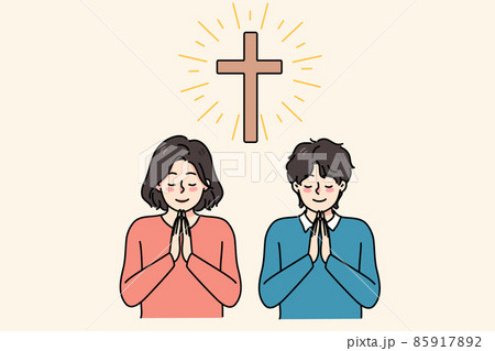 Small religious kids pray to God in church Small religious kids pray to God in church 85917892