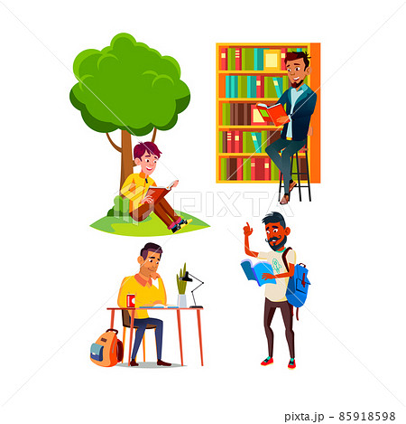 teen boy reading book set vector 85918598