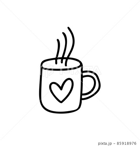 Coffee or tea cup monoline icon with heart. Love simple design template vector. Romantic holiday Valentine Day poster or greeting card 85918976