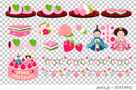 Hinamatsuri sweets and food illustration set 85919492