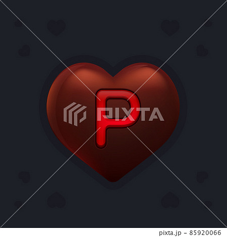 Realistic dark chocolate heart with marmalade letter P inside. Valentines day decoration element for design banner, card or any advertising Realistic dark chocolate heart with marmalade letter P inside. Valentines day decoration element for design banner, card or any advertising 85920066