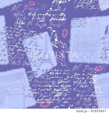 Paris, seamless pattern in vintage style, in very peri color. Paris, seamless pattern in vintage style, in very peri color. 85920847
