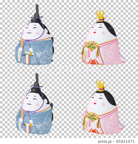 女兒節插畫素材人物蛋娃娃四件組（2）朝右 85921071