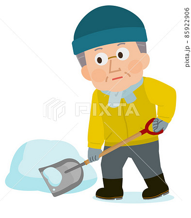 雪かき作業をする高齢男性 イラストのイラスト素材