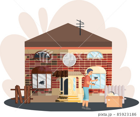 Home house repair renovation service. Before and after creative concept, restoration of old building 85923186