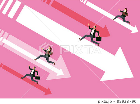 ビジネスイメージのインフォグラフィックス 矢印と男女ビジネスマンイラスト 逆境不景気 右肩下がり ビジネスイメージのインフォグラフィックス 矢印と男女ビジネスマンイラスト 逆境不景気 右肩下がり 85923790