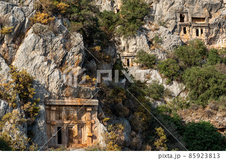 antique stone-cut tombs carved in the ruins of Myra (Demre, Turkey) 85923813