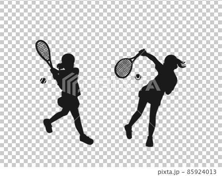 テニス　シルエット　女子テニス部　クラブ活動　部活　スポーツ　女の子　イラスト 85924013