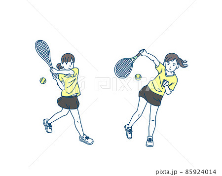 テニス　女子テニス部　クラブ活動　部活　スポーツ　女の子　全身　イラスト 85924014
