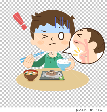 A boy whose fish bones get caught in his throat 85924329