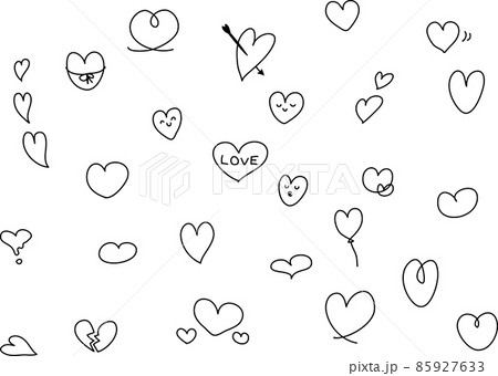 手描き ハート イラスト セット 線画 手描き ハート イラスト セット 線画 85927633