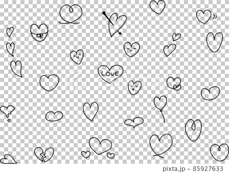 手描き ハート イラスト セット 線画 手描き ハート イラスト セット 線画 85927633