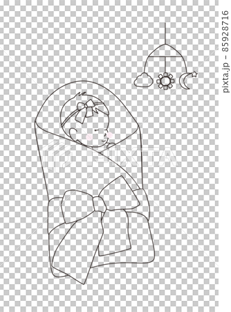 かわいい赤ちゃんのイラスト おくるみの中ですやすや眠る赤ちゃん 線画のイラスト素材