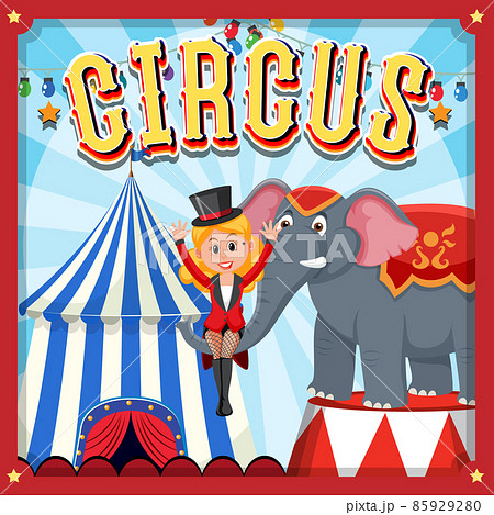 Circus Poster Design With Magician And Elephant のイラスト素材