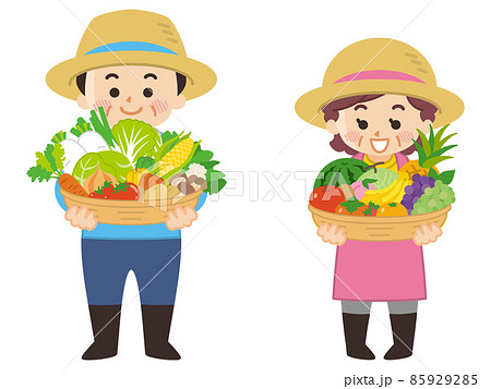 農家の男女と収穫物 農業のイラスト素材
