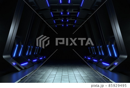 Empty dark room, Modern Futuristic Sci Fi Background. 3D illustration 85929495
