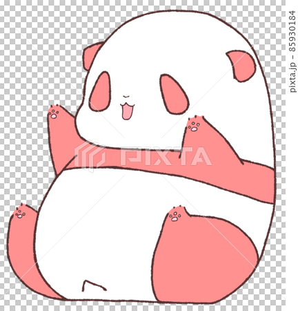 一隻有趣的小熊貓坐著伸展四肢（紅色） 85930184