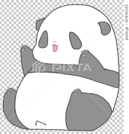 座って手足をひろげる楽しそうな幼いパンダ（灰色） 85930185