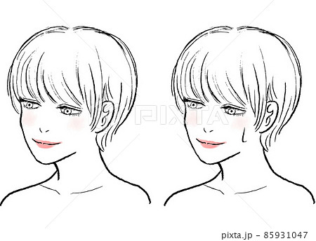 サウナで汗をかく目を開けたショートヘアの女性 女性は下を向いている のイラスト素材