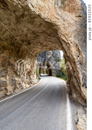 Tunnel hole at Serrania de Cuenca in Spain near Cuenca and Fuertescusa. Door to hell 85932020